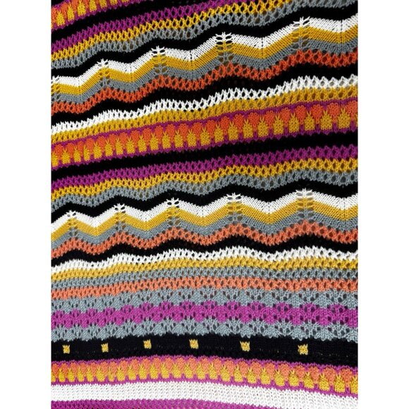 Womens M Boho Free Spirited Chevron Striped Crochet Open Knit Top Oversized Cozy - Picture 6 of 6